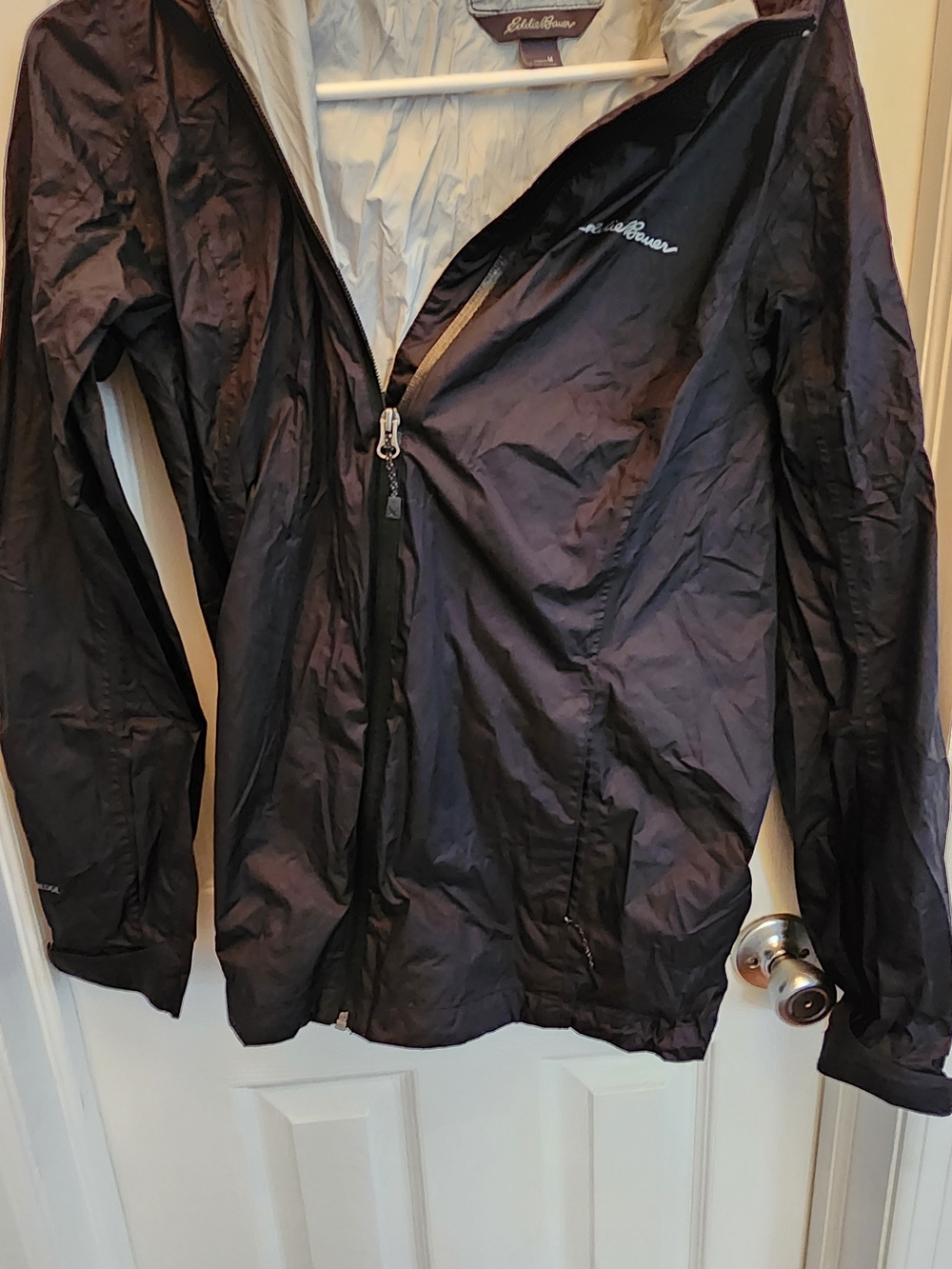 Eddie Bauer Black Raincoat with Light Lining